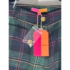 Vilagallo Tartan Plaid Scallop Hem Pants Pink Trim NWT 38 US 8 thumbnail 5