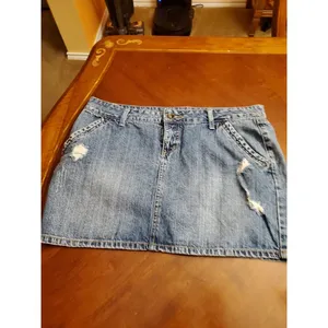 APT 9 Kohls Distressed Blue Jean Mini Skirt Denim Raw Edges Size 16 thumbnail 5