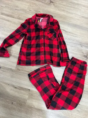 Women’s fleece Red & Black Buffalo Plaid Pajama Set thumbnail 1