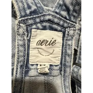 AERIE Denim Shortalls Med Blue Light Wash Raw Hem Boho Summer Overalls Y2K Beach thumbnail 7