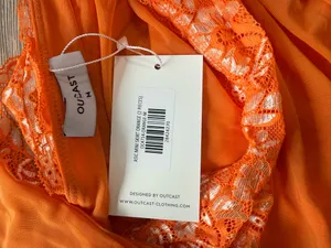 NWT SKIRT ONLY Orange mesh mini skirt with lace #mesh #beach #club #festival #miniskirt thumbnail 3