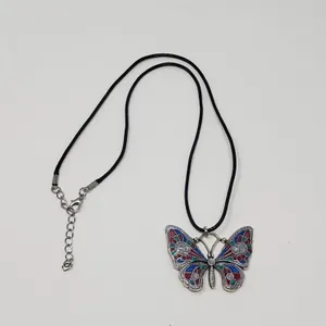 Butterfly Pendant w/ Pink, Blue, Teal Green & Silvery White Resin Necklace thumbnail 3