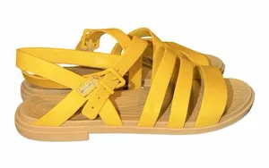 Crocs Womens Tulum Sandal Size 7 Canary Yellow Tan Strappy Fisherman Flat Shoe thumbnail 1