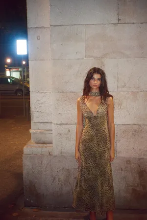 Zara Leopard Animal cheetah Print Evening Gown with Scarf maxi dress thumbnail 7