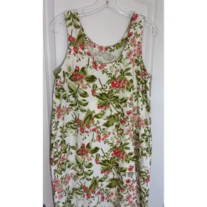 Laura Ashley Linen Blend‎ Floral Shift Dress Scalloped Hem Pink Green M thumbnail 11