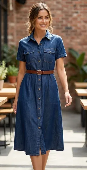 chambray boutique maxi-length dress with a braided belt by Mine size sm/med NWT thumbnail 1