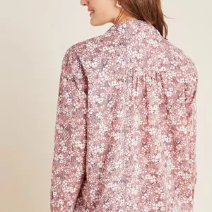 Pilcro Anthropologie Sasha Smocked Boyfriend Blouse Women's‎ XS Pink Boho Hippie thumbnail 3