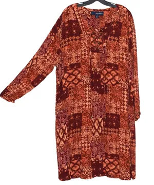 Peasant Dress Bohemian Festival‎ Patchwork Midi Plus Size 2X Southwestern Gauze thumbnail 1