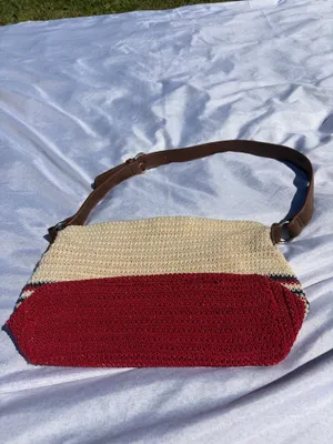 Woven tan red and blue purse thumbnail 4