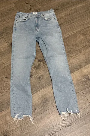 Agolde Light Blue Straight-Leg Jeans with Frayed Hem 28 thumbnail 1