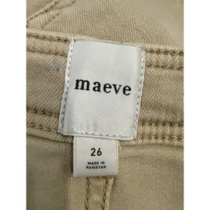 Maeve High Rise Wide Leg Khaki Tan Pants Raw Hem‎ Stretch Cotton Tencel 26 thumbnail 4