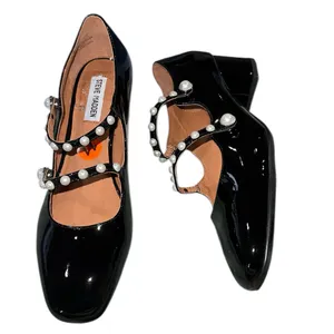Steve Madden New Black Patent Pearl Embellished Double Strap Mary Jane Ballet Shoes thumbnail 4