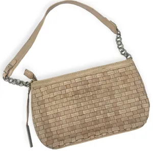 Elliot Luca Anthroplogie Woven Leather Beige Purse Shoulder Bag Small Chain thumbnail 1