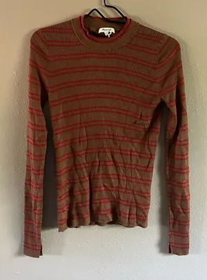 Madewell Merino Wool/ Silk Blend Knit Pullover Sweater Brown Red Striped L Women thumbnail 1