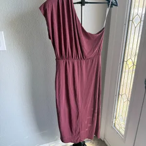 Lulus Raise a Glass Rusty Rose One-Shoulder Midi Dress Body Con Plum Size L thumbnail 3