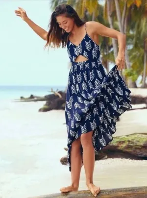 Aerie Maxi Dress Navy Blue Spaghetti Strap V-Neck Cutout Front Stretch Small thumbnail 1
