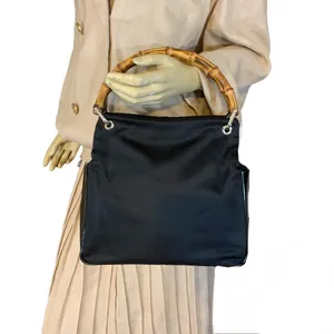 Gucci Black Nylon & Glazed Leather Tote Bag With Bamboo Handles thumbnail 4