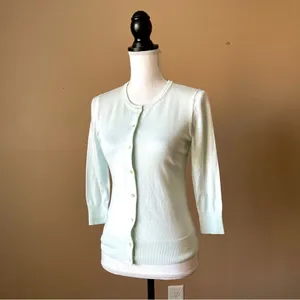 ANN TAYLOR | Light Teal Button Down Cardigan Sweater Sz XSP thumbnail 5