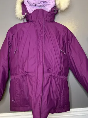 L.L.Bean Goosedown Coat Womens Large Purple Hooded Gore-Tex Down Parka Faux Fur thumbnail 1