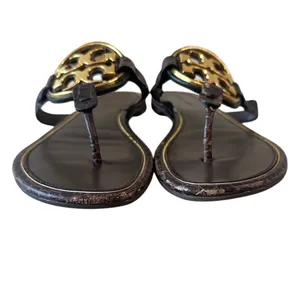 Tory Burch Metal Miller Croc Embossed Brown Sandals 8.5 thumbnail 2