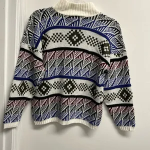 Vintage 80’s croquet club Patterned Mock Neck Sweater - Multicolor thumbnail 3