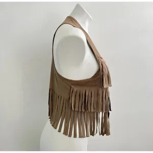 CLK Tan Fringed Western Vest BOHO Festival BOHEMIAN Cowgirl XSmall - Small NEW thumbnail 6