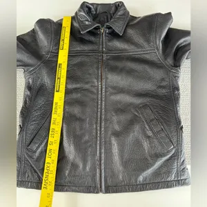 Vintage Rainforest Black Leather Jacket Quilted Lining Buckle Details Medium thumbnail 9