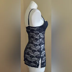 Rampage Naval Blue Lace Chemise Adjustable Straps Key Hole & Hook Closure Sz S thumbnail 5