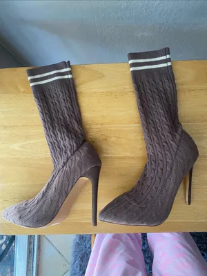 Women Mid Calf Sock Boot Knitted Stiletto Boot thumbnail 4