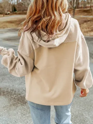 SHEWIN Women Jackets Casual Fuzzy Sherpa Hooded Zip Up Coats Apricot. Size L thumbnail 2