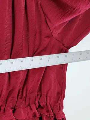 Umgee Burgundy Satin Sheen Babydoll Blouse Size Large thumbnail 7