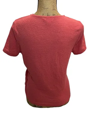 Women's Coral Textured Wrap Tie Front V-Neck Short Sleeve Blouse thumbnail 2