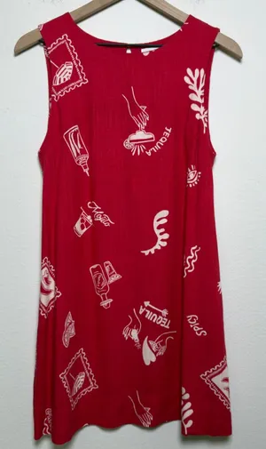 Paper Heart Women‎ Linen Resort Dress Small Red Tequila Mojito Novelty Mini thumbnail 1