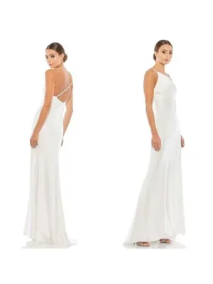 NWT Ieena Mac Duggal One Shoulder Double Strap Gown 8 White Bridal Formal 26266 thumbnail 3