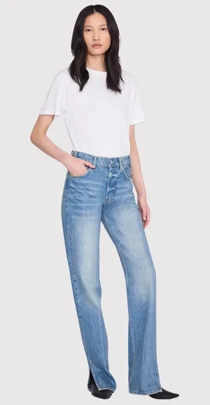 ANINE BING Jeans Nordic Blue Roy Organic Cotton Relaxed Straight Split Hem 30 thumbnail 1
