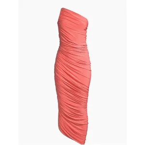 Norma Kamali Diana Ruched One-Shoulder Gown Papaya Size Small Peach Pink thumbnail 3