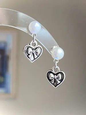 Handmade y2k Kawaii heart ribbon mini dangle earrings 🎀 thumbnail 1