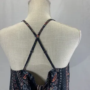Hollister Criss Cross Navy Blue Embroidered Cami Tank Size Large thumbnail 7