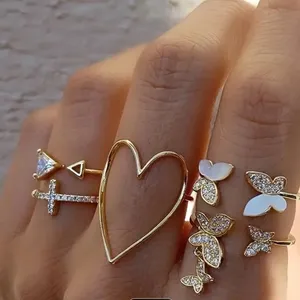 Butterfly & hearts ring set Gold thumbnail 1