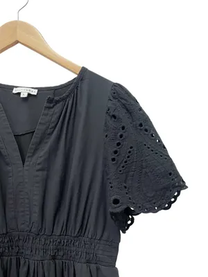 Baltic Born Annette Eyelet Tiered Midi Maxi Dress Black Sz L Puff Sleeve Cottage thumbnail 5