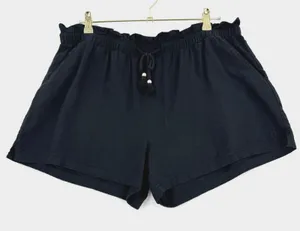 Hang Ten Santa Teresa Linen Blend Shorts XL Black Paperbag Waist Tassel Boho Fit thumbnail 1