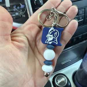 Handmade Duke Blue Devils Keychain with beads. Bag Charm, Zipper Pull. Team Spirit. thumbnail 1