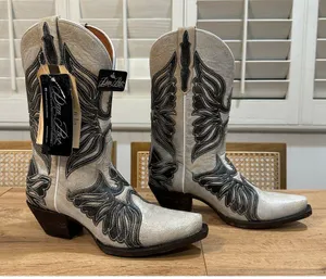 Dan Post Ndulgence Cowboy Boots Snip Toe Leather White Black Size 8 NWT Western thumbnail 3