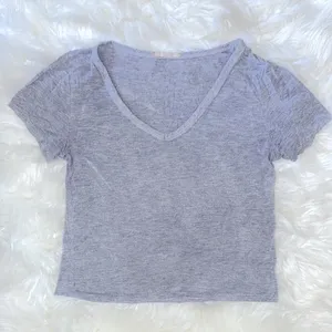 Olivia Rae Gray V Neck Short Sleeve Crop Top thumbnail 1