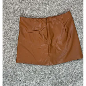 A New Day Cognac Faux Leather Mini Skirt Brown Size 12 Welt Pockets Mini Skirt thumbnail 4