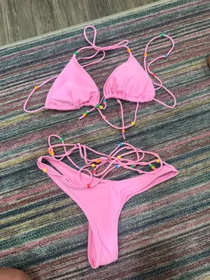 White Fox pink bead bikini thumbnail 1