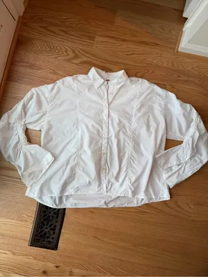 Free People Cotton Brown Eyed Girl White Poplin Ruched Tie Sleeve Shirt S thumbnail 8