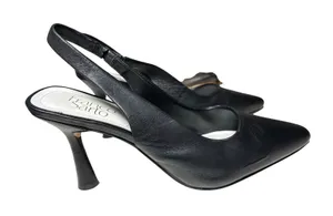 Franco Sarto Marcy Black Leather Slingback Pointed Toe Flare Heel Pumps 7M thumbnail 1