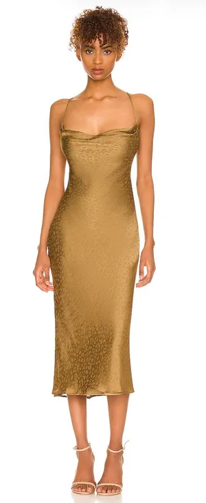 Lovers + Friends Lauren Leopard Print Satin Midi Slip Dress in Gold Size XL thumbnail 1