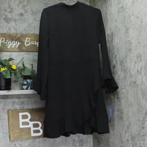 Tommy Hilfiger Womens Mock Neck Ruffled Long Sleeve Cocktail Midi Dress Black 12 thumbnail 2